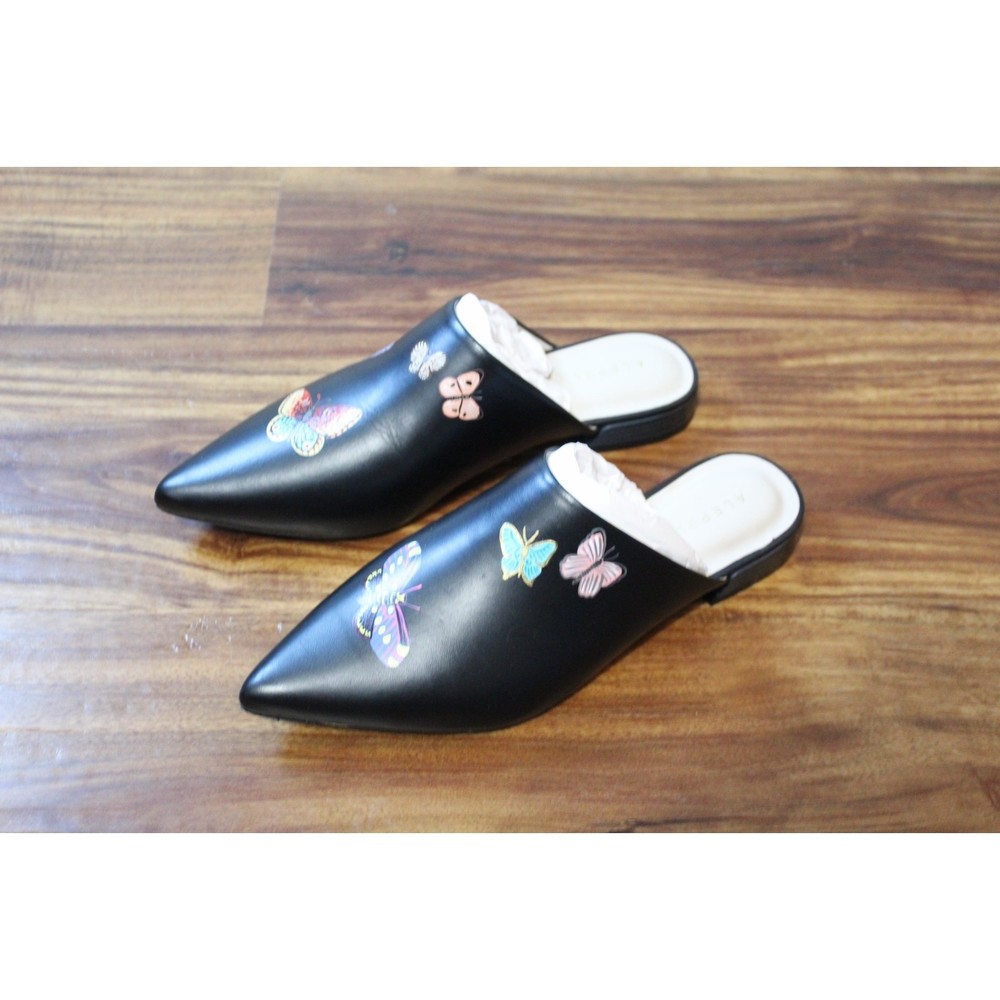 NEW Hand Painted Butterfly Alepel Mule Slides Black Size 7